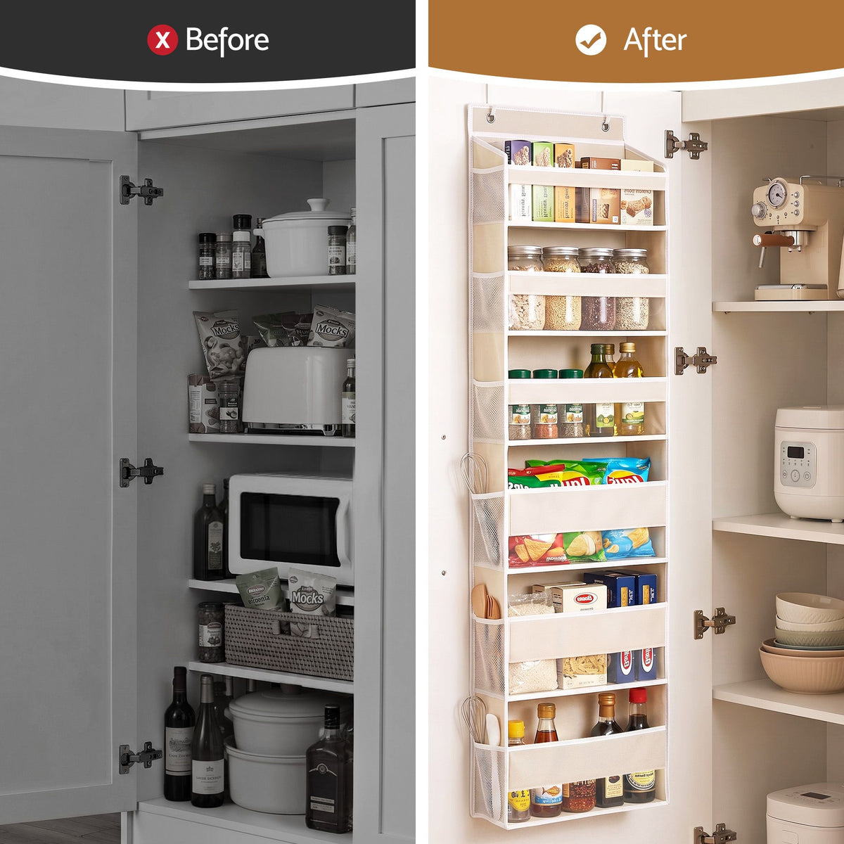 2X Over Door Storage Hangers Pantry 6-Tier Organiser Pockets Fabric Beige