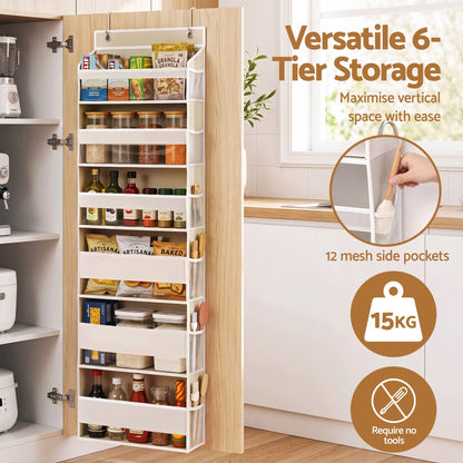 2X Over Door Storage Hangers Pantry 6-Tier Organiser Pockets Fabric Beige