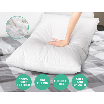 Giselle Bedding Duck Feather Down Pillow Luxury Twin Pack - Home & Garden > Bedding > Pillows