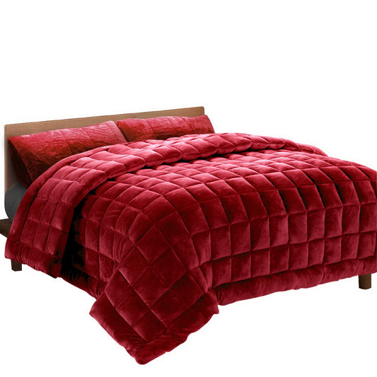 Giselle Bedding Faux Mink Quilt Burgundy King - Home & Garden > Bedding