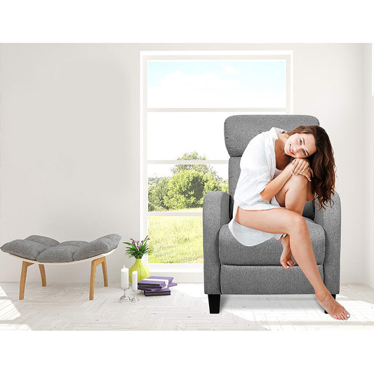Fabric Reclining Armchair - Grey - Furniture > Bar Stools & Chairs > Arm Chairs & Recliners