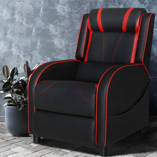 Artiss Recliner Chair Gaming Chair Leather Black Serik - Furniture > Bar Stools & Chairs > Gaming Chairs