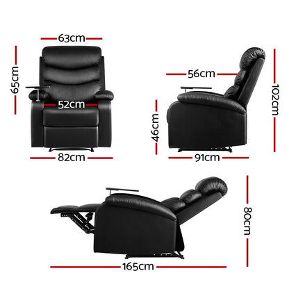 Artiss Recliner Chair Leather Black Tray Table Erika - Furniture > Bar Stools & Chairs > Arm Chairs & Recliners