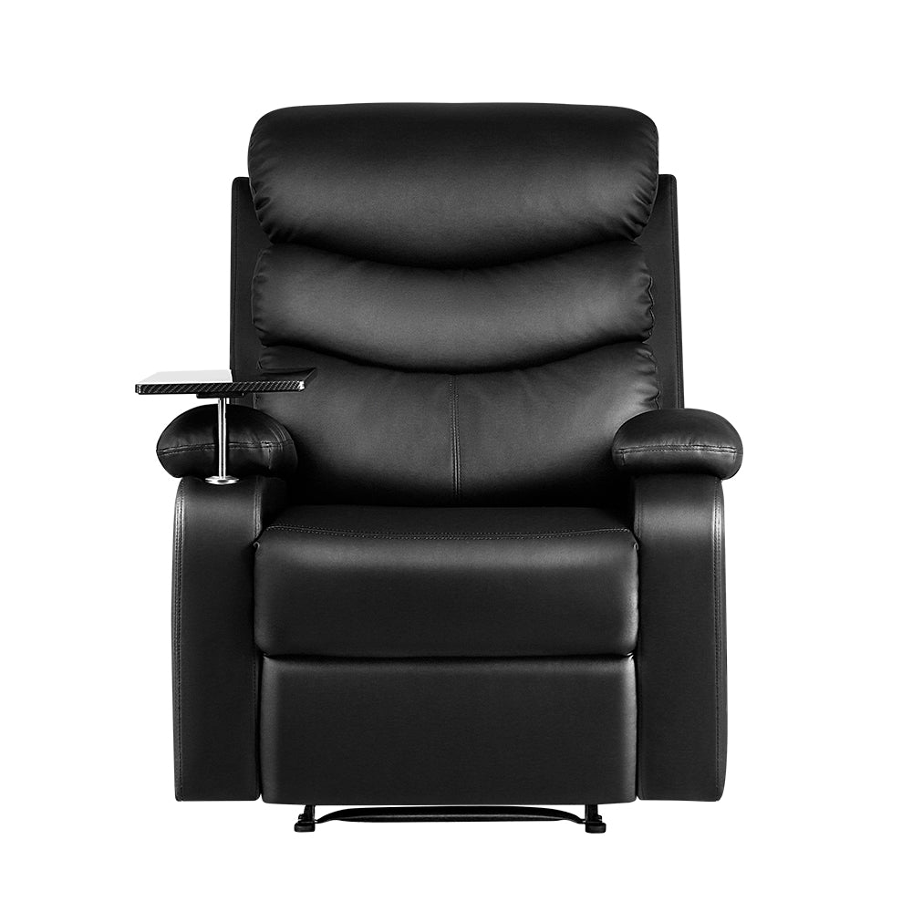 Artiss Recliner Chair Leather Black Tray Table Erika - Furniture > Bar Stools & Chairs > Arm Chairs & Recliners