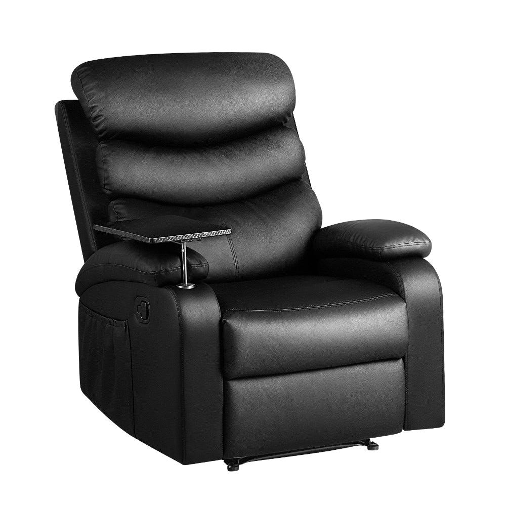 Artiss Recliner Chair Leather Black Tray Table Erika - Furniture > Bar Stools & Chairs > Arm Chairs & Recliners