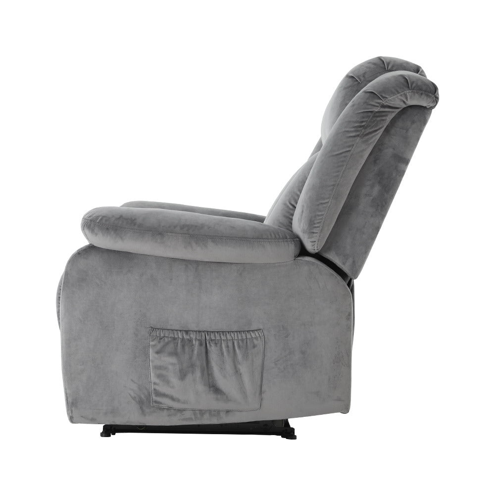 Artiss Recliner Chair Electric Massage Chair Velvet Lounge Sofa Heated Grey Furniture > Bar Stools & Chairs > Massage