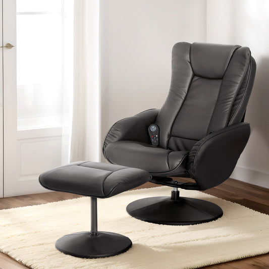 Artiss Recliner Chair Ottoman Heated Massage Black - Furniture > Bar Stools & Chairs > Massage Chairs
