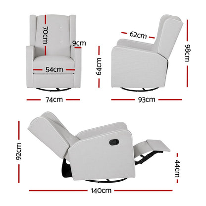 Artiss Recliner Armchair 360 Swivel Grey Fabric - Furniture > Bar Stools & Chairs > Arm Chairs & Recliners