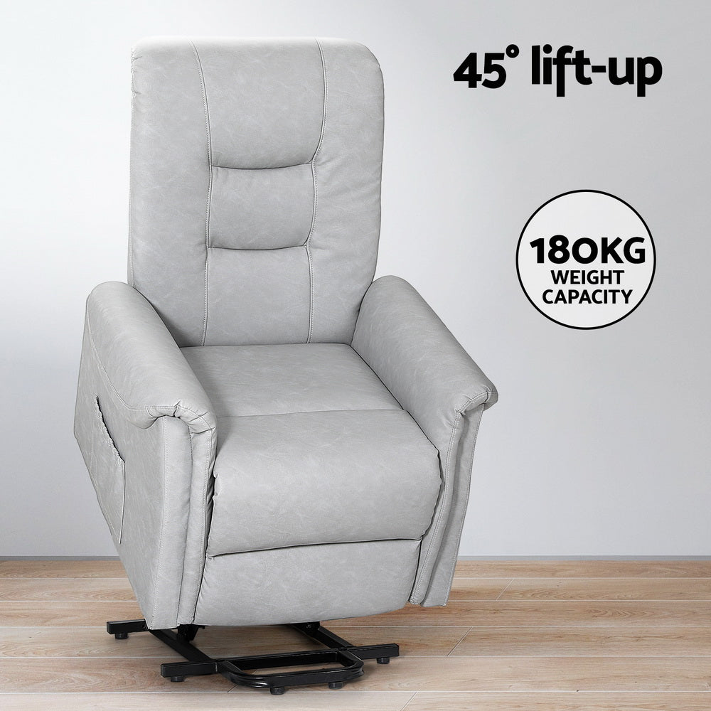 Artiss Recliner Chair Lift Assist Chair Leather Grey Furniture > Office > Office & Desk Chairs