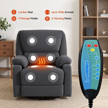 Artiss Rocking Recliner Chair 360 Swivel Massage Heated Reclining Chairs - Furniture > Bar Stools & Chairs > Arm Chairs