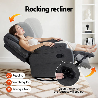 Artiss Rocking Recliner Chair 360 Swivel Massage Heated Reclining Chairs - Furniture > Bar Stools & Chairs > Arm Chairs