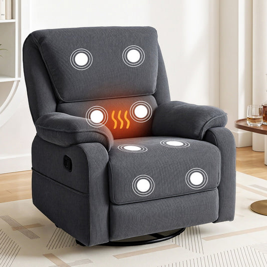 Rocking Recliner Chair 360 Swivel Massage Heated Reclining Chairs - Furniture > Bar Stools & Chairs > Arm Chairs &