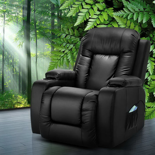 Artiss Recliner Chair Electric Heated Massage Chairs Faux Leather Cabin - Furniture > Bar Stools & Chairs > Massage