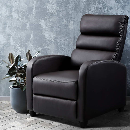 Artiss Recliner Armchair Brown Faux Leather Bolivia - Furniture > Bar Stools & Chairs > Arm Chairs & Recliners