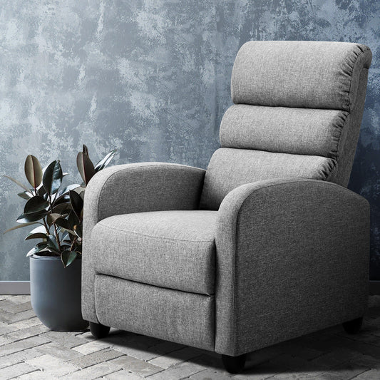 Artiss Recliner Armchair Grey Fabric Bolivia - Furniture > Bar Stools & Chairs > Arm Chairs & Recliners