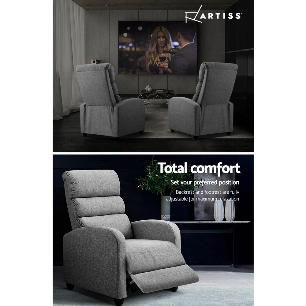 Artiss Recliner Armchair Grey Fabric Bolivia Furniture > Bar Stools & Chairs > Arm Chairs & Recliners