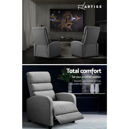 Artiss Recliner Armchair Grey Fabric Bolivia Furniture > Bar Stools & Chairs > Arm Chairs & Recliners