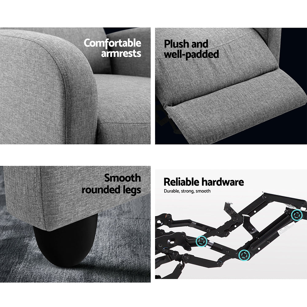 Artiss Recliner Armchair Grey Fabric Bolivia Furniture > Bar Stools & Chairs > Arm Chairs & Recliners