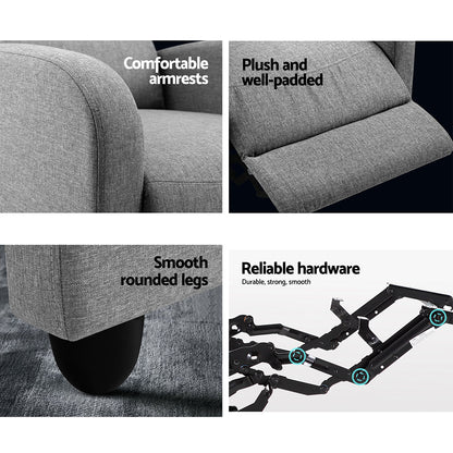 Artiss Recliner Armchair Grey Fabric Bolivia Furniture > Bar Stools & Chairs > Arm Chairs & Recliners