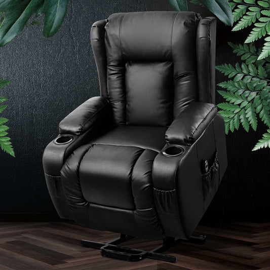 Artiss Recliner Chair Lift Assist Heated Massage Chair Leather Rukwa - Furniture > Bar Stools & Chairs > Massage Chairs