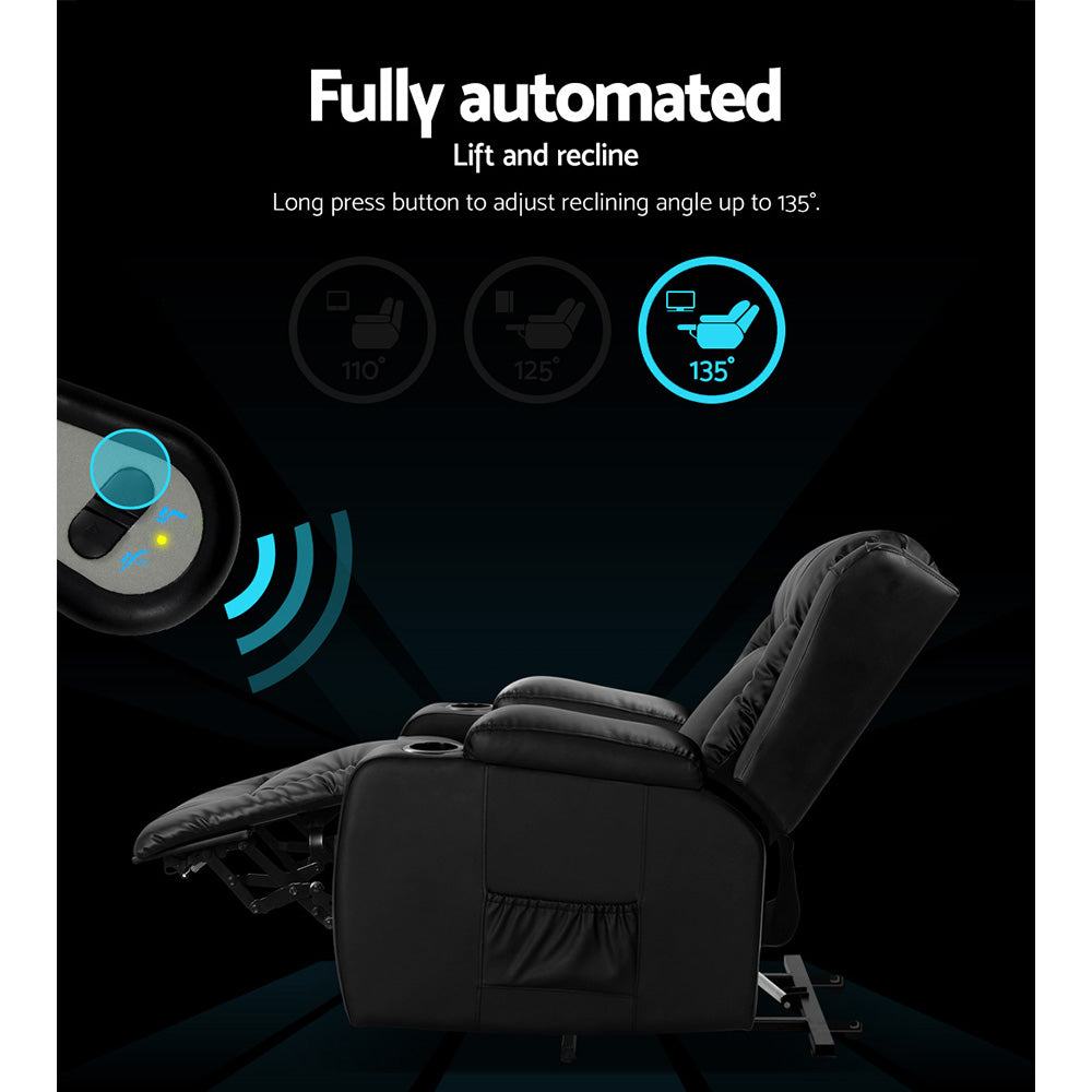 Artiss Recliner Chair Lift Assist Heated Massage Chair Leather Rukwa Furniture > Bar Stools & Chairs > Massage Chairs