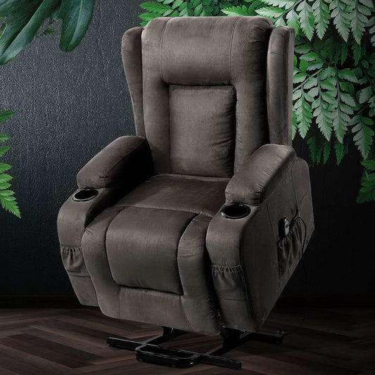 Artiss Recliner Chair Lift Assist Heated Massage Chair Velvet Rukwa - Furniture > Bar Stools & Chairs > Massage Chairs