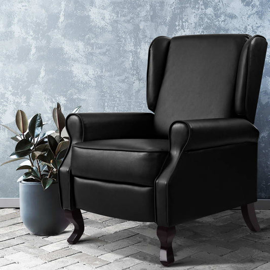 Artiss Recliner Armchair Black Faux Leather Domini - Furniture > Bar Stools & Chairs > Arm Chairs & Recliners