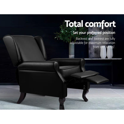Artiss Recliner Armchair Black Faux Leather Domini - Furniture > Bar Stools & Chairs > Arm Chairs & Recliners