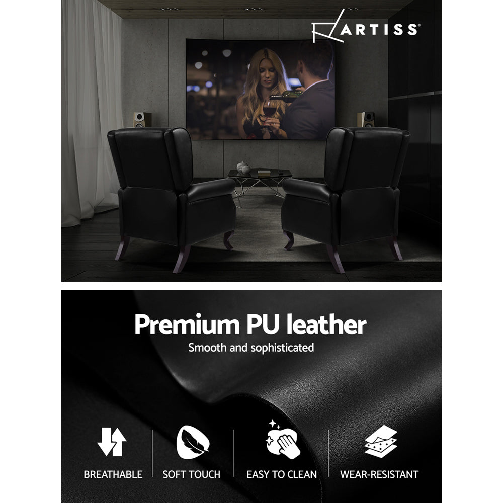 Artiss Recliner Armchair Black Faux Leather Domini - Furniture > Bar Stools & Chairs > Arm Chairs & Recliners