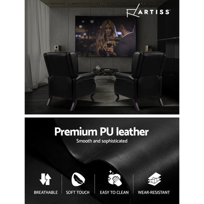 Artiss Recliner Armchair Black Faux Leather Domini - Furniture > Bar Stools & Chairs > Arm Chairs & Recliners