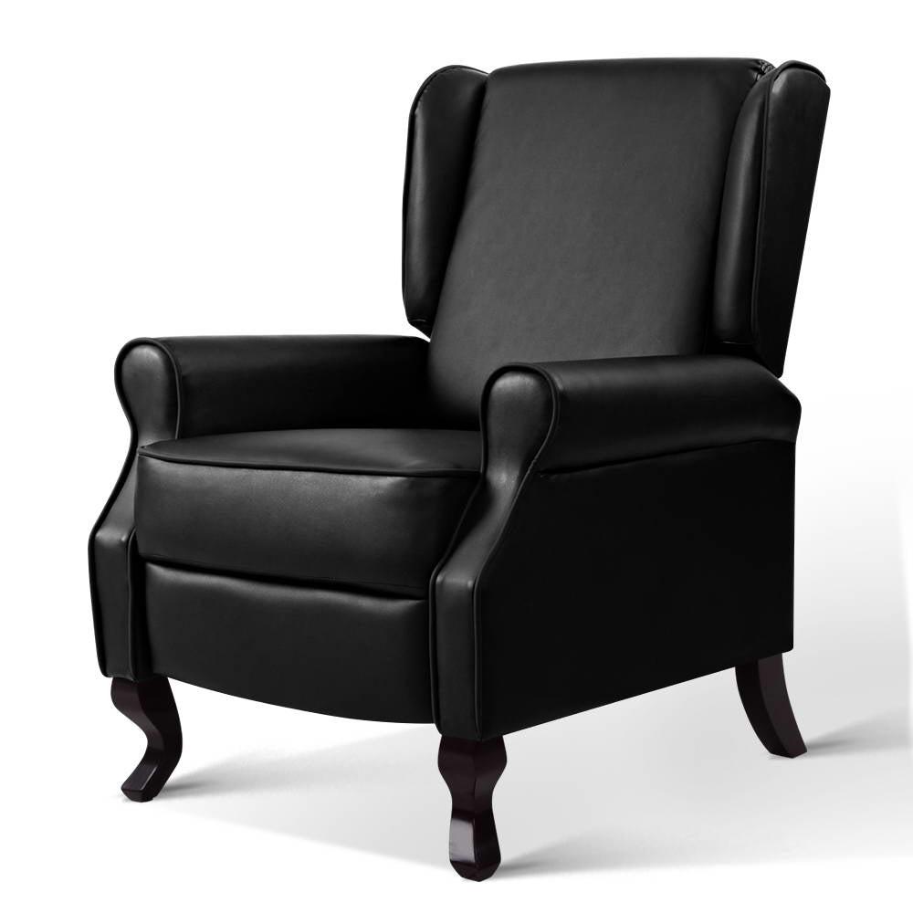 Artiss Recliner Armchair Black Faux Leather Domini - Furniture > Bar Stools & Chairs > Arm Chairs & Recliners