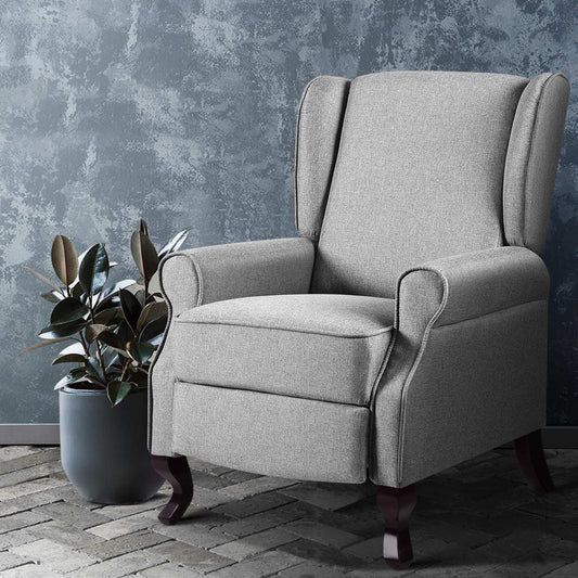 Artiss Recliner Armchair Grey Fabric Domini - Furniture > Bar Stools & Chairs > Arm Chairs & Recliners