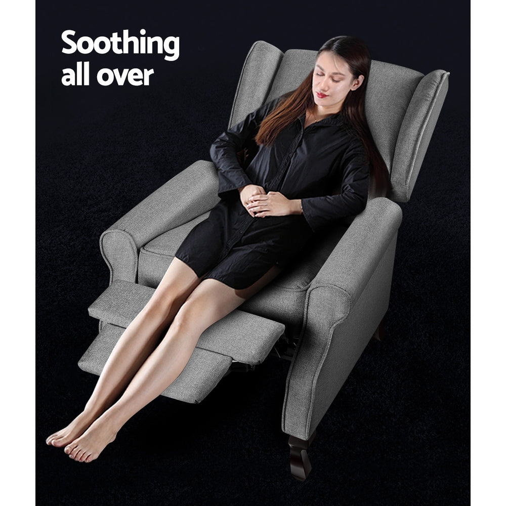 Artiss Recliner Armchair Grey Fabric Domini Furniture > Bar Stools & Chairs > Arm Chairs & Recliners