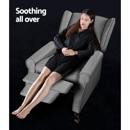Artiss Recliner Armchair Grey Fabric Domini Furniture > Bar Stools & Chairs > Arm Chairs & Recliners