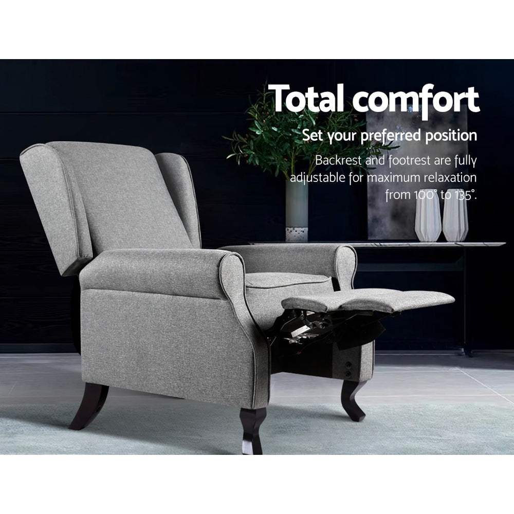 Artiss Recliner Armchair Grey Fabric Domini Furniture > Bar Stools & Chairs > Arm Chairs & Recliners