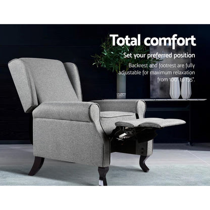Artiss Recliner Armchair Grey Fabric Domini Furniture > Bar Stools & Chairs > Arm Chairs & Recliners