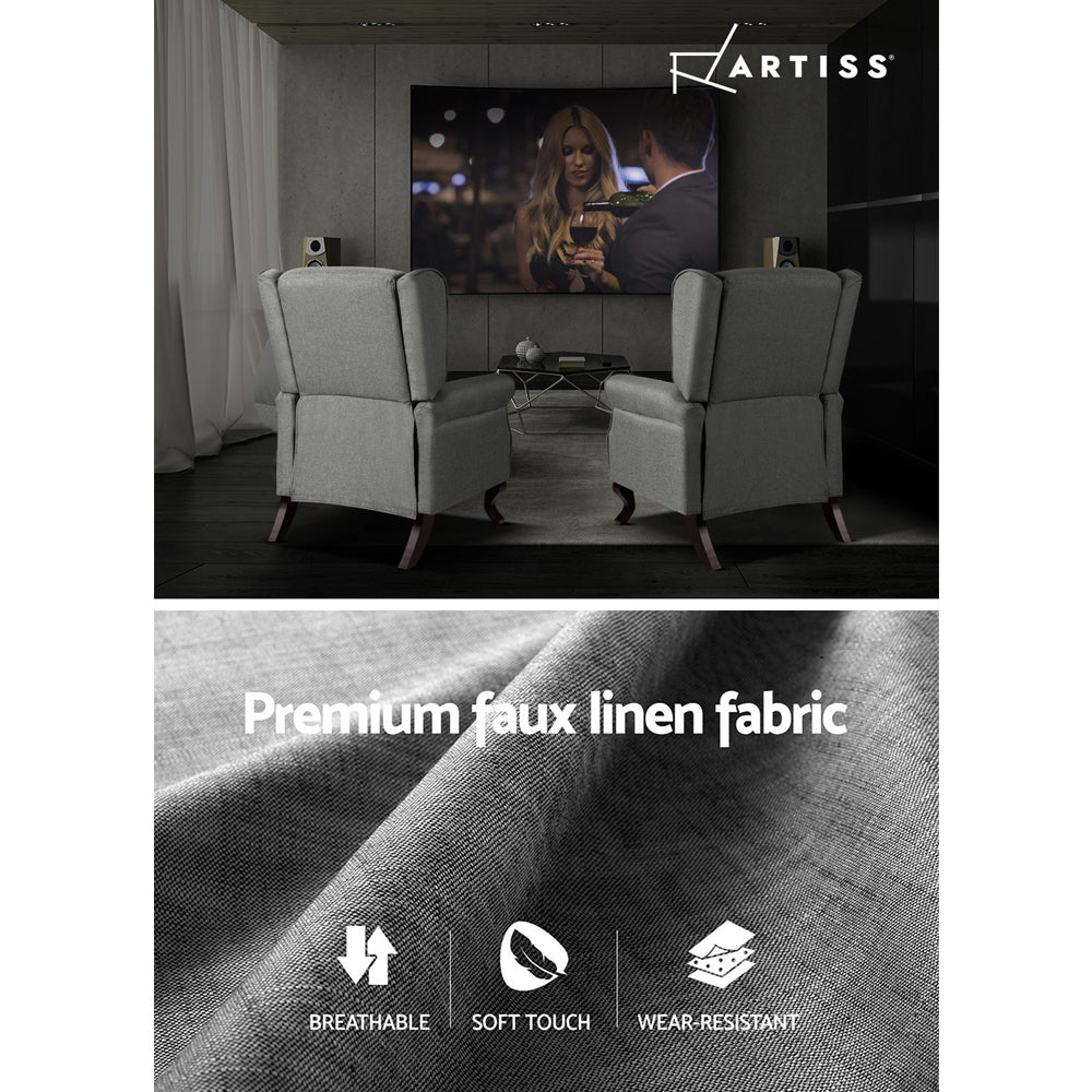 Artiss Recliner Armchair Grey Fabric Domini Furniture > Bar Stools & Chairs > Arm Chairs & Recliners