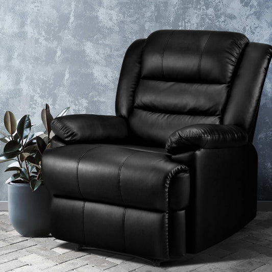 Artiss Recliner Chair Leather Black Cissy - Furniture > Bar Stools & Chairs > Arm Chairs & Recliners
