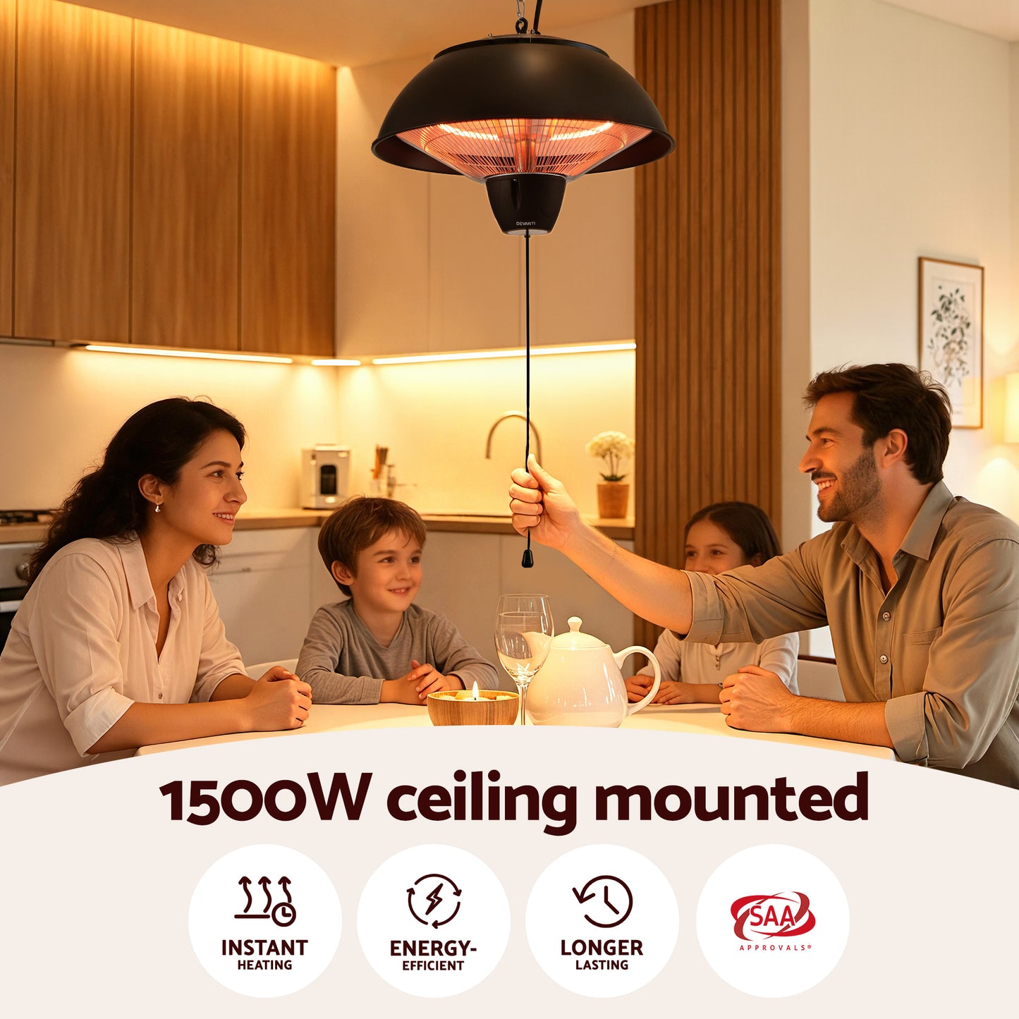 1500W Electric Patio Infrared Heater Hanging Heaters Ceiling Mounted Remote