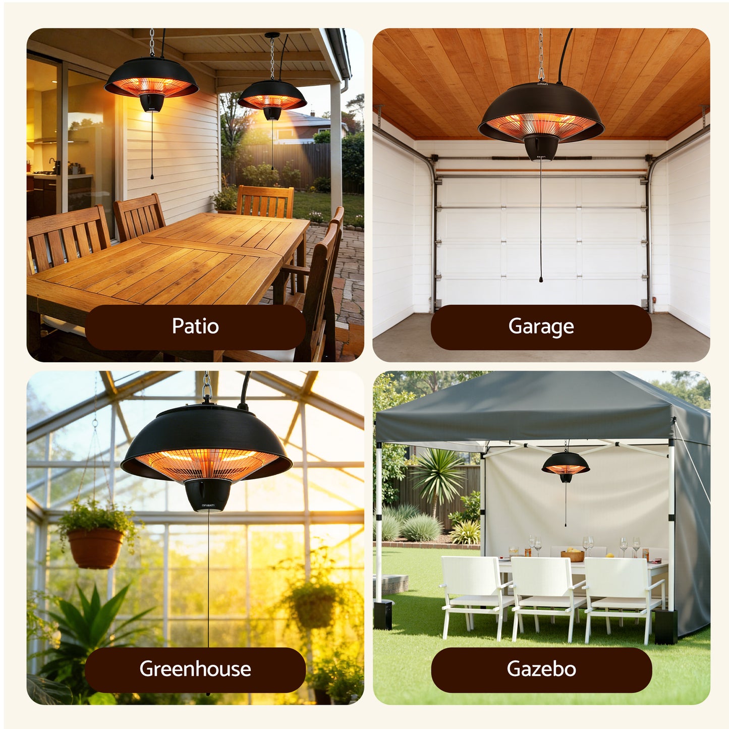 1500W Electric Patio Infrared Heater Hanging Heaters Ceiling Mounted Remote