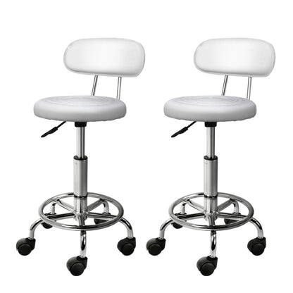 Artiss 2x Salon Stool Swivel Chair Backrest White - Furniture > Bar Stools & Chairs
