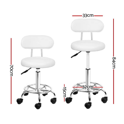 Artiss 2x Salon Stool Swivel Chair Backrest White - Furniture > Bar Stools & Chairs