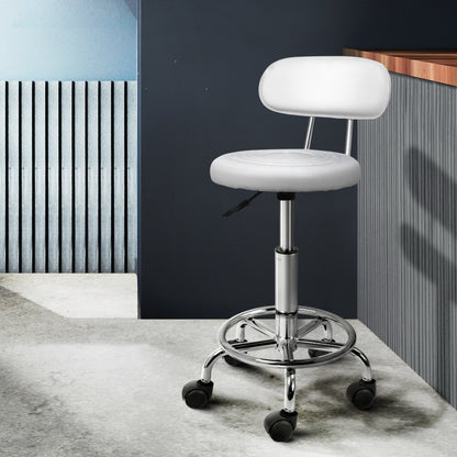 Artiss 2x Salon Stool Swivel Chair Backrest White - Furniture > Bar Stools & Chairs