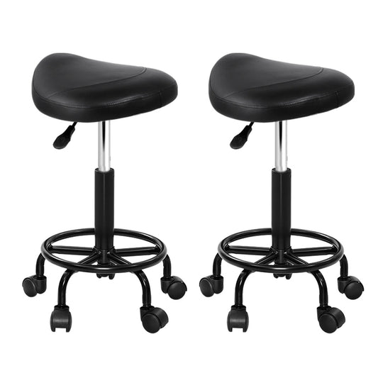 Artiss 2x Salon Stool Saddle Swivel Chair - Furniture > Bar Stools & Chairs