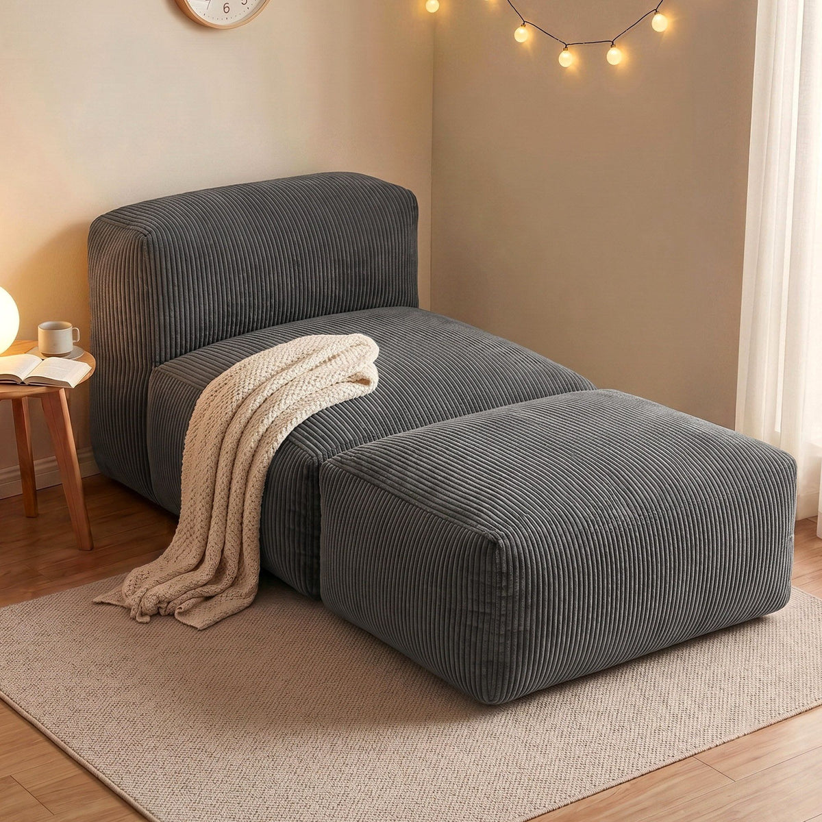 Foldable Bean Bag Sofa Bed Cloud Couch Boneless Floor Lounger Chair Grey