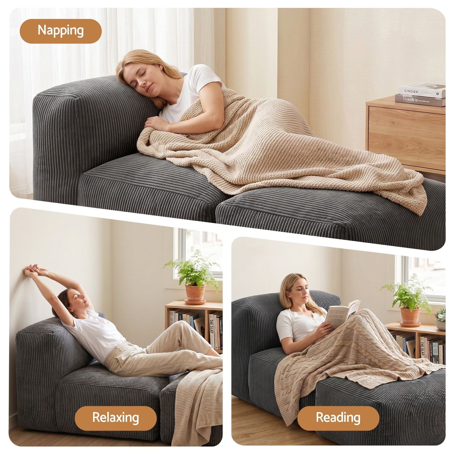Foldable Bean Bag Sofa Bed Cloud Couch Boneless Floor Lounger Chair Grey