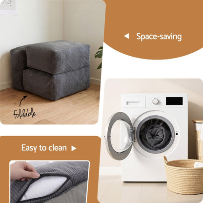 Foldable Bean Bag Sofa Bed Cloud Couch Boneless Floor Lounger Chair Grey