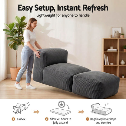 Foldable Bean Bag Sofa Bed Cloud Couch Boneless Floor Lounger Chair Grey