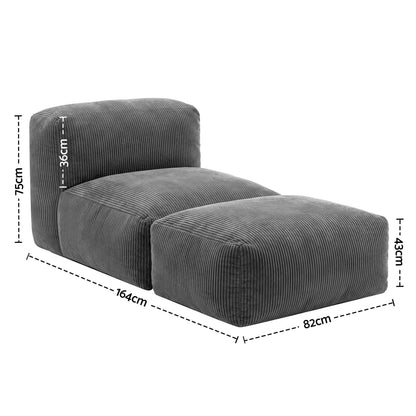 Foldable Bean Bag Sofa Bed Cloud Couch Boneless Floor Lounger Chair Grey