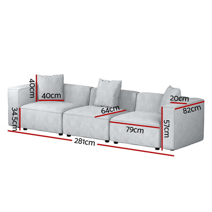 Artiss Modular Sofa Chaise Set 3-Seater Grey - Furniture > Bar Stools & Chairs > Arm Chairs & Recliners